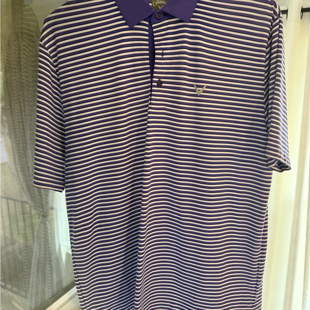 Callaway Men's Polo with Purple and White Stripes